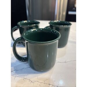 Crown Corning 12 oz Mug Set of 3 Vtg Retro Ceramic Coffee Hunter Forest Green